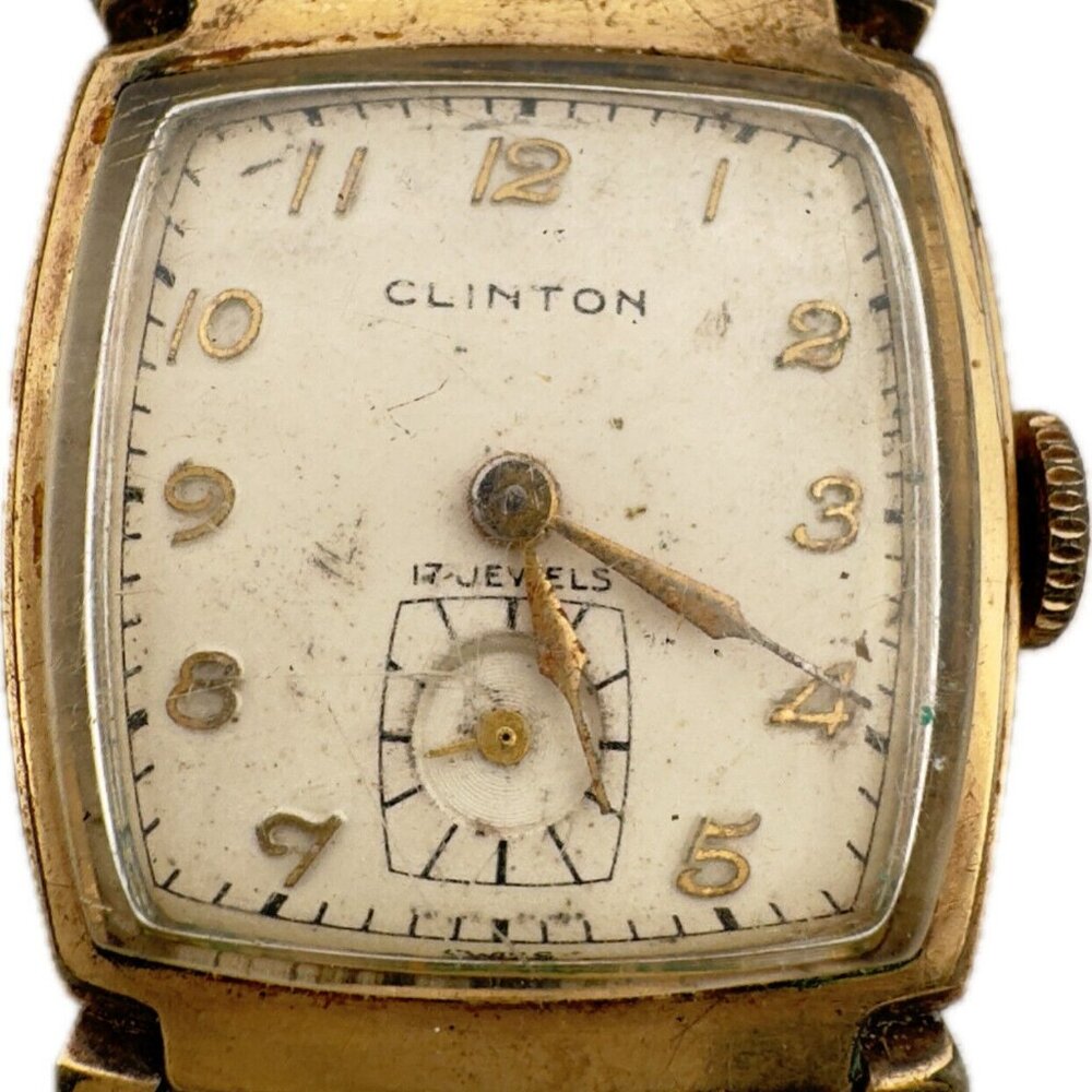 Vintage Clinton 17 Jewel Men's Mechanical Wristwatch Swiss 10k RGP Art Deco